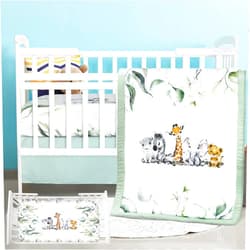 Hahafelt 3 Pcs Baby Crib Bedding Set Baby Safari Animals Crib Bedding Set Watercolor Eucalyptus Jungle Animals Crib Set Includes Quilt,Fitted Crib Sheet, Crib Skirt for Baby Boy Girl(Safari)