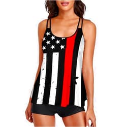 AYUNIX Swimsuit for Women Firefighter American Flag Tummy Control Tankini Sets Two Piece Swimwear Tank Top with Boyshorts
