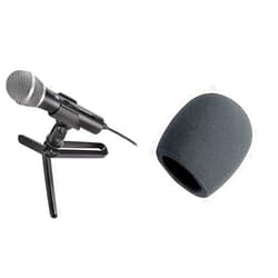 Audio-Technica ATR2100x-USB Cardioid Dynamic Microphone (ATR Series) & On-Stage Foam Ball-Type Microphone Windscreen, Black