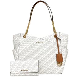 Michael Michael Kors Michael Kors Jet Set Travel Large Chain Shoulder Tote bundled with Trifold Wallet (Vanilla MK 2021)