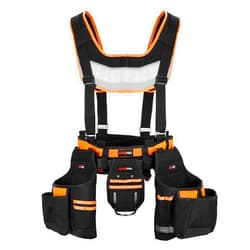 WISEPRO Tool Belt with Suspenders, Tool Belt Organizer with Adjustable & Detachable Tool Pouch Bag Hammer Holder, Heavy Duty Tool Pouch Belt for Carpenter Electrician Framers