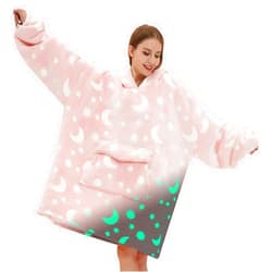 Mewkou Glow in The Dark Wearable Blanket Hoodie for Adult,Oversized Sherpa Fleece Blanket Hoodie for Women Men,Wearable Blanket Hoodie Birthday Gifts,Luminous Moon and Stars