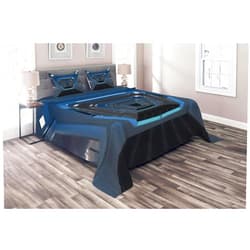 Lunarable Outer Space Coverlet, Cosmos Robots and Androids World Stardust Vision Comics Fictional Universe, 3 Piece Decorative Quilted Bedspread Set with 2 Pillow Shams, King Size, Blue White