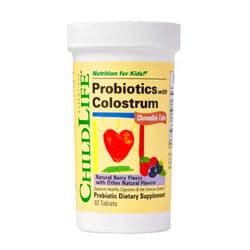 ChildLife Essentials ChildBiotics with Colostrum - Probiotics for Kids & for Digestive Health, Chewable Children's Probiotic, Colostrum for Kids, Gluten Free - Natural Berry Flavor, 92 Tablets