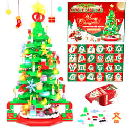 Alagoo Advent Calendar 2024 Christmas Tree Building Set, 24 Boxes 593 Pieces Christmas Countdown Calendar Building Blocks With Warm Light, Advent Calendars Christmas Gifts for Adults Teens Kids