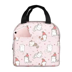 Echoserein Cute Cartoon Cat Pink Lunch Bag Kawaii Insulated Lunch Box Reusable Lunchbox Waterproof Portable Lunch Tote For Women Girls
