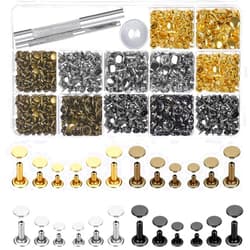 Selizo 480 Sets 4 Colors 3 Sizes Leather Rivets Double Cap Rivet Tubular Metal Studs with 3 Pieces Setting Tool Kit for Leather Craft Repairs Decoration