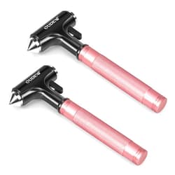 OUDEW 2 Packs Car Safety Hammer, Car Glass Breaker with Seat Belt Cutter, Automotive Escape Tool, Metal Window Breaker, Emergecy Safety Hammer for Car Accidents (Pink)