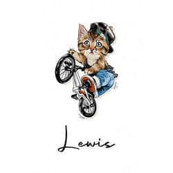 French Edition by Lewis Mani FoR Edition (Author) Lewis: Cahier personnalisé avec prénom Lewis | Cadeau d'anniversaire pour enfant, garçon, homme, copain ... | Chat à bicyclette | 110 pages lignée, ... pouces (15,24 x 22,86 cm) (French Edition)