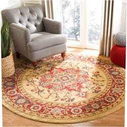 SAFAVIEH Mahal Collection Area Rug - 3' Round, Red & Natural, Traditional Oriental Design, Non-Shedding & Easy Care, Ideal for High Traffic Areas in Living Room, Bedroom (MAH698A)