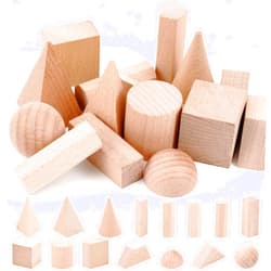 Syhood 15 Pcs 3D Shapes Geometric Solids Wooden Shapes Large Size Burlywood Color Geometric Blocks Set Montessori Learning Toy Pattern Blocks Solid for Preschool Elementary Home School Supplies