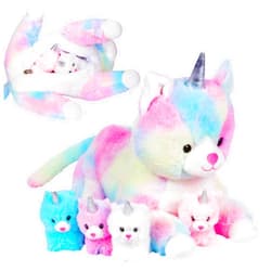 PixieCrush Unicorn Cat Plushie - Mommy Cat Unicorn with 4 Baby Kittens - Magical Cat Pillow Plushies for Girls Ages 3-8 - Big Unicorn Stuffed Animals - Ideal Gift for Girls 5 x 10 x 8 inches