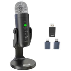 ZealSound Wireless Microphone,USB Mic for iPhone PC iPad Android Phone-Cordless Condenser Desktop Microphones with Mute Echo Monitor Volume Gain Bluetooth 2.4GHz for Podcast,ASMR,Gaming,YouTube Video