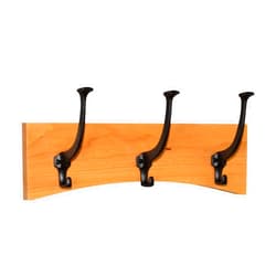 PegandRail Solid Cherry Wall Coat Rack Curved Design Black Mission Hooks Made in The USA (Cherry Stain, 15 x 6.5-3 Hooks)