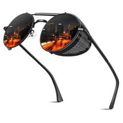 CGID E72 Retro Steampunk Style Inspired Round Metal Circle Polarized Sunglasses for Women Men