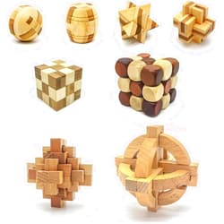 PicassoTiles 8 Styles Interlocking Sensory Toys Wooden Burr Cube, Ball and Barrels Logic Skill Genius Puzzle Brain Teaser Games & Intellectual 3D Assembling Educational Toy Set for Kids & Adults PTP08