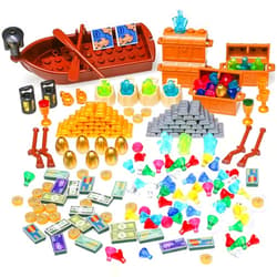BloxBrix 208 Pcs Treasure Accessories,Money Building Blocks Set,Treasure Chest Building-Block Bricks Pack,Pirate Ships Maps Dollar Jewel Gems Diamonds Gold Bar