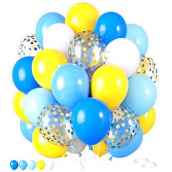 FEYG Blue and Yellow Balloons,60 Pcs 12 Inches Blue Yellow White Balloons Confetti Balloons for Socer Party Decoration Baby Shower Anniversary Birthday Wedding Party Decorations