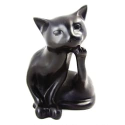 Blue Orchid Lucky Feng Shui Black Cat Figurine - Sitting Figure Paperweight - Collectible Resin Statue for Tabletop Desk Shelf 4.75 Inches