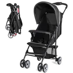 Costzon Baby Joy Lightweight Stroller, Compact Toddler Travel Stroller for Airplane, Infant Stroller w/Adjustable Backrest/Footrest/Canopy, 5-Point Harness, Storage Basket, Easy One-Hand Fold, Black