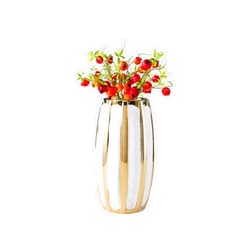 DUJEFF White Gold Ceramic Flower Vases Modern Handmade Vases Round Vases,White and Gold Ceramic Vase,White Long Vase for Luxury Home Decoration(C)