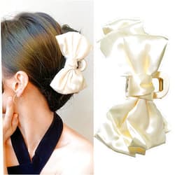 Ecuupas Bow Hair Clip Big White Hair Bows Clips French White Bow Hair Claw Clip Satin Bow-Knot Hair Jaw Clips Birthday Christmas Wedding Hair Accessories for Women Girl (white)