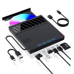 APPINESSEY External CD/DVD Drive for Laptop, 7 in 1 USB Ultra-Slim Portable CD/DVD Player Burner, SD TF CD ROM Compatible with External DVD Player for Laptop MacBook, Windows 11/10/8/7 Linux (Black)