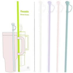 Chefbar Silicone Straws 4 Pack, 12 inch Long Reusable Straws With Straw Cover for Stanley 40 oz 30 oz Cup Tumbler, Drinking Straw with 1 Cleaning Brush for Stanley Accessories, Food Grade & BPA Free