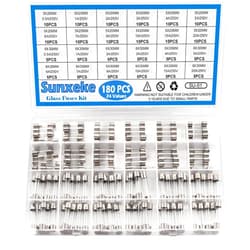 Sunxeke 24 Values 180pcs Fast Blow Glass Fuses Assortment Kit 250V 0.5A 1A 2A 3A 4A 5A 6A 7A 8A 10A 15A 20A 5X20MM 0.5A 1A 2A 3A 4A 5A 6A 7A 8A 10A 15A 20A 6X30MM 250V Fast-Blow Glass Fuses Set
