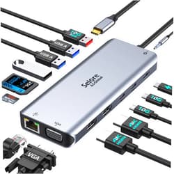 Selore&S-Global Selore USB C Docking Station Dual Monitor,Laptop Docking Station,14 in 1 Docking Station 3 Monitors with 2 HDMI,VGA,10G USB A/C,100W PD,6 USB A/C Ports,USB C Hub Multiport Adapter for Windows Laptop
