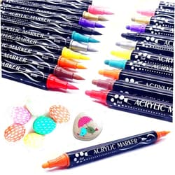 JanFeel 12 Colors Acrylic Paint Pens Markers Dual Tips,Dot Tip and Brush Tip Acrylic Markers for Coloring and Detailing Design for Rock Painting,Wood,Canvas,Stone,Ceramic and Glass Surfaces