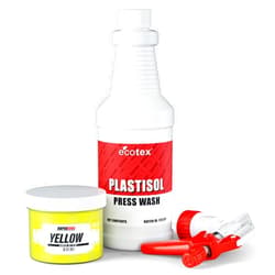 Screen Print Direct Rapid Cure® Yellow Plastisol Ink (8 oz.) and Ecotex® Plastisol Press Wash (Quart - 32oz.) - Ink for Screen Printing Fabric, Screen Printing Cleaner/Degreaser - Silk Screen Press Wash/Plastisol Ink