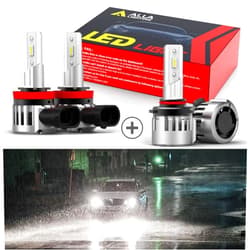 Alla Lighting Combo 9005 H11 LED Fog Lights Bulbs or DRL, 6500K Xenon White HB3 H9 Lamps for Cars, Trucks, SUVs