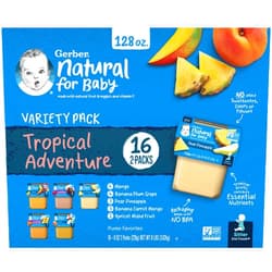 Gerber 2nd Foods Natural for Baby Tropical Adventure Baby Food, Variety Pack, 4 oz Tubs (32 Pack)