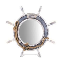 CoTa Global Silver Sea Beach Wall Decor Nautical Ship Wheel Mirror - Handcrafted Wooden Ship Wheel Mirror with Hanger, Nautical Themed Home Decor, Decorative Ornament