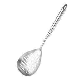 IMEEA Skimmer Ladle SUS304 Stainless Steel Slotted Spoon for Deep Frying,16 Inch Strainer Spoon Deep Fryer Scoop