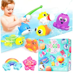JOYIN Baby Bath Toy Set and Klever Kits Bath Bomb, Soap Making Kit for Kids, Magnetic Fishing Toy with Fishing Rod, 2-in-1 Spa Science Kits, DIY Make Your Own Bath Bombs & Soap