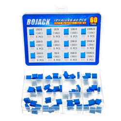BOJACK 12 Values 60 pcs Variable Resistor 100 to 500K ohm 3296W Multiturn Trimmer Potentiometer Assortment Kit