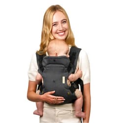 Infantino Flip Luxe 4-in-1 Convertible Baby Carrier, Ergonomic Infant to Toddler Carrier, Updated Lumbar Support, Premium Herringbone Fabric, Elevated Accents, Hands-Free Comfort, 7–35 lbs, Onyx