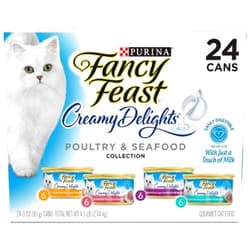 Purina Fancy Feast Creamy Delights Adult Wet Cat Food - (24) 3 oz. Cans (4 Flavor Poultry & Seafood Creamy Collection, 3 oz (Pack of 24))