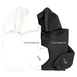 Givesmiles Roman Numeral Date Custom Sweatshirts for Couples, Personalized Wedding or Anniversary Date, Custom Initials on Sleeves, Valentine's Day Matching Crewneck, His and Hers Special Day Gift, Christmas