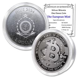 MINT STATE GOLD 2024-1 oz Niue Silver Bitcoin Coin Brilliant Uncirculated (in Capsule) with Certificate of Authenticity $2 Seller BU