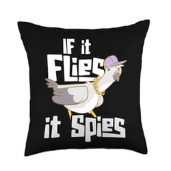 Birds With A Stout Body Or Small Animal Lover If It Flies It Always Spies Flying Animal Pigeon Throw Pillow, 18x18, Multicolor