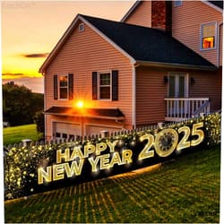 KatchOn, Happy New Year Banner 2025 - Big 120x20 Inch | Happy New Year Yard Sign, New Years Eve Party Supplies 2025 | Happy New Year Decorations 2025 | New Years Decorations 2025, NYE Decorations 2025