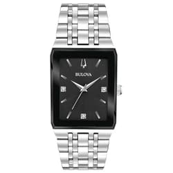 Bulova Men's Modern Quadra Stainless Steel 3-Hand Quartz Watch, Diamond Dial