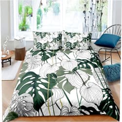 Erosebridal Palm Leaf Bedding Set Monstera Duvet Cover Tropical Leaves Branch Comforter Cover Hawaiian Hippie Botanical Bedspread Cover for Kids Adult, Decor 3Pcs Queen Size, Soft Microfiber
