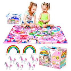 YoYa Toys Unicorn Wonderland Play Mat & Unicorn Toy Set | Colorful Activity Playmat & (6) Unicorn Figurine Set Keeps Little Girls Entertained for Hours | Adorable Playset Makes a Great Gift for Girls