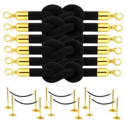 YARRD 6 Pack Black Velvet Rope 5 Foot with Gold Hooks – Premium Stanchion Rope for Events and Crowd Control – Durable VIP Barrier for Queue Management and Decorative Use