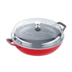 STAUB Cast Iron Braiser with Glass Lid, Dutch Oven, 3.5-quart, serves 3-4, Made in France, Cherry