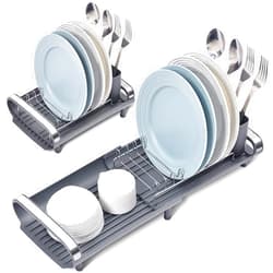 TOOLF Expandable Dish Rack, Compact Dish Drainer, Stainless Steel Dish Drying Rack with Removable Cutlery Holder, Anti Rust Plate Rack, Small Sink Drainer for Sink or Kitchen Countertop